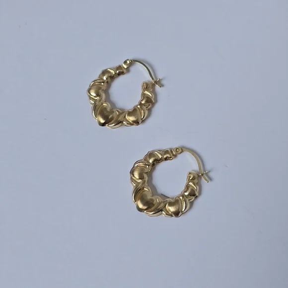 10k Gold Puffy Heart Earrings - Picture 2 of 4